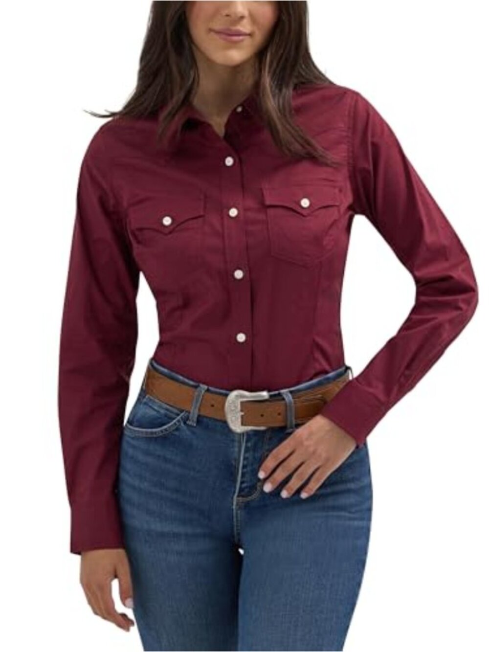 Wrangler Women's Retro Button-Down Shirt Slim Fit Cotton Blend Long Sleeve